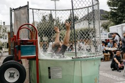 Man falls into large dunk tank during the oakwyn summer party